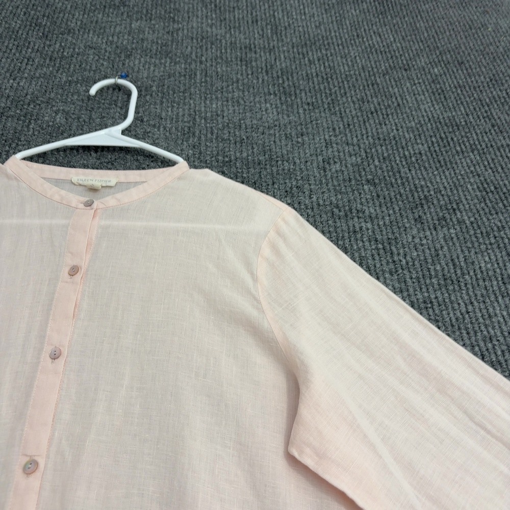 Eileen Fisher Button Down Womens PL Pink Linen Band Collar Minimalist Casual - Picture 2 of 7